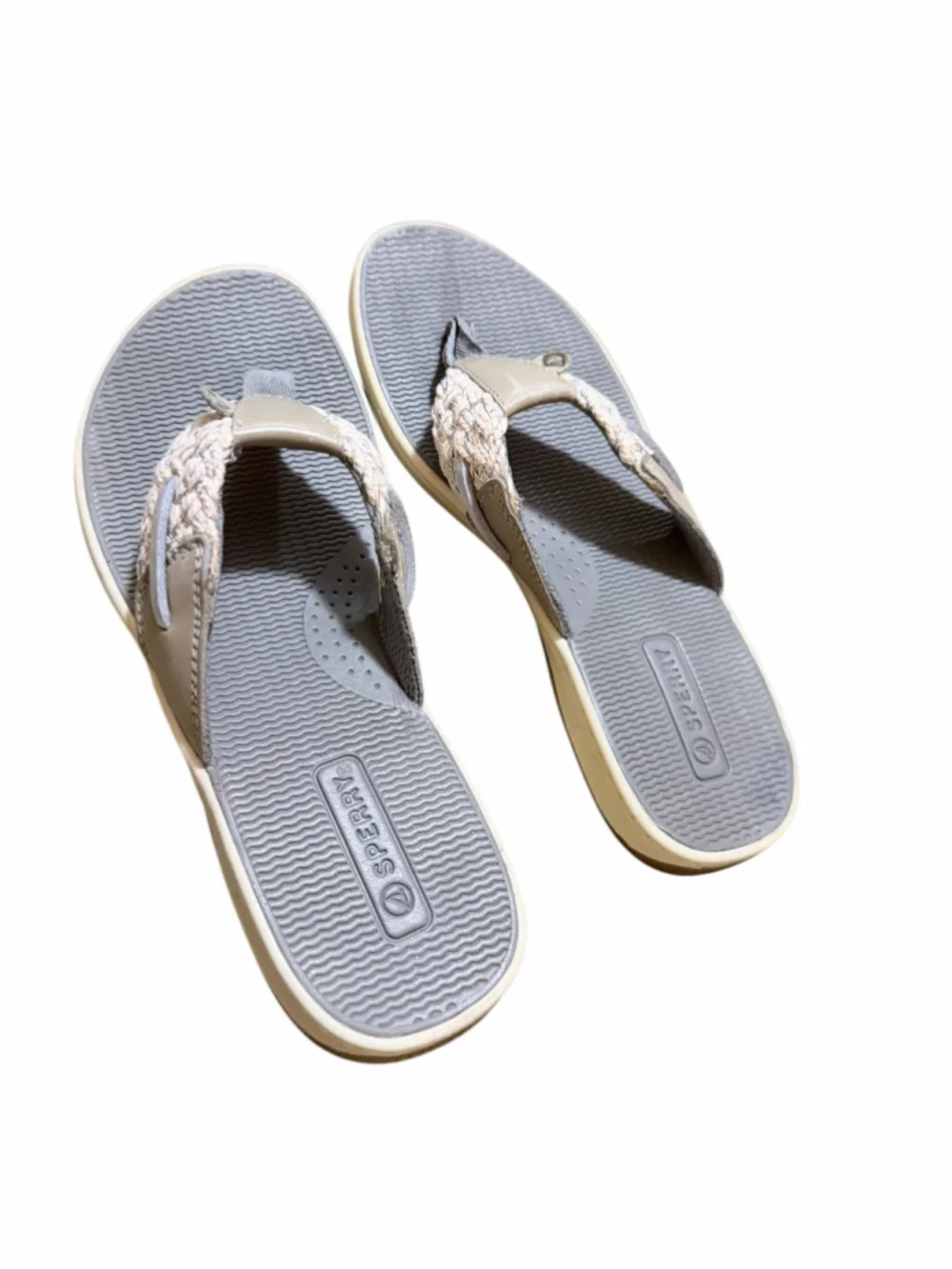 Women's Sperry Gray & Beige Braided Thong Sandals Size 5.5M